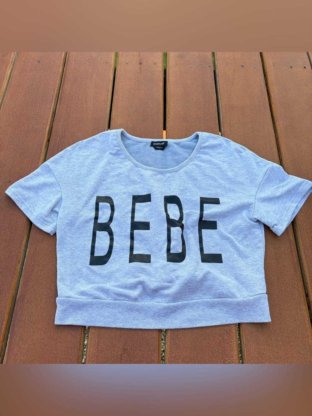 bebe Light Gray Logo Crewneck Crop Top